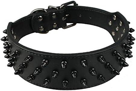 Leather dog collar with black spikes