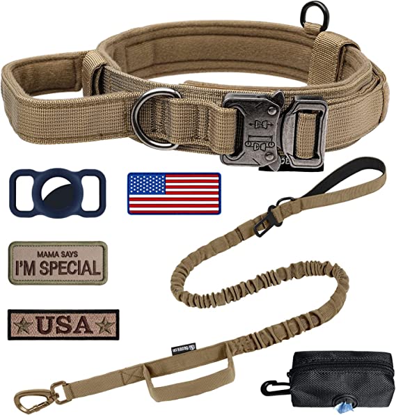 OEBEESA Tactical Adjustable Military Dog Collar and Leash Set