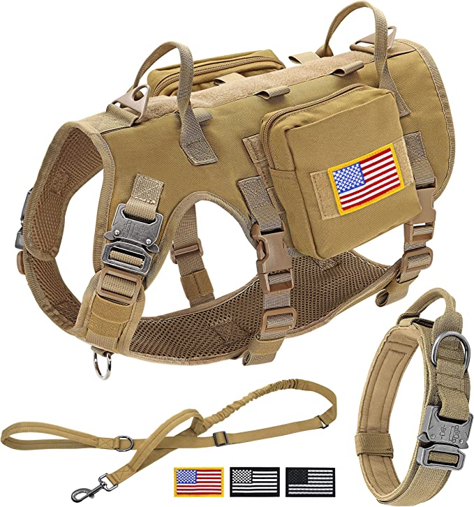 Forestpaw Tactical Dog Vest Harness and Collar with Bungee Leash Set