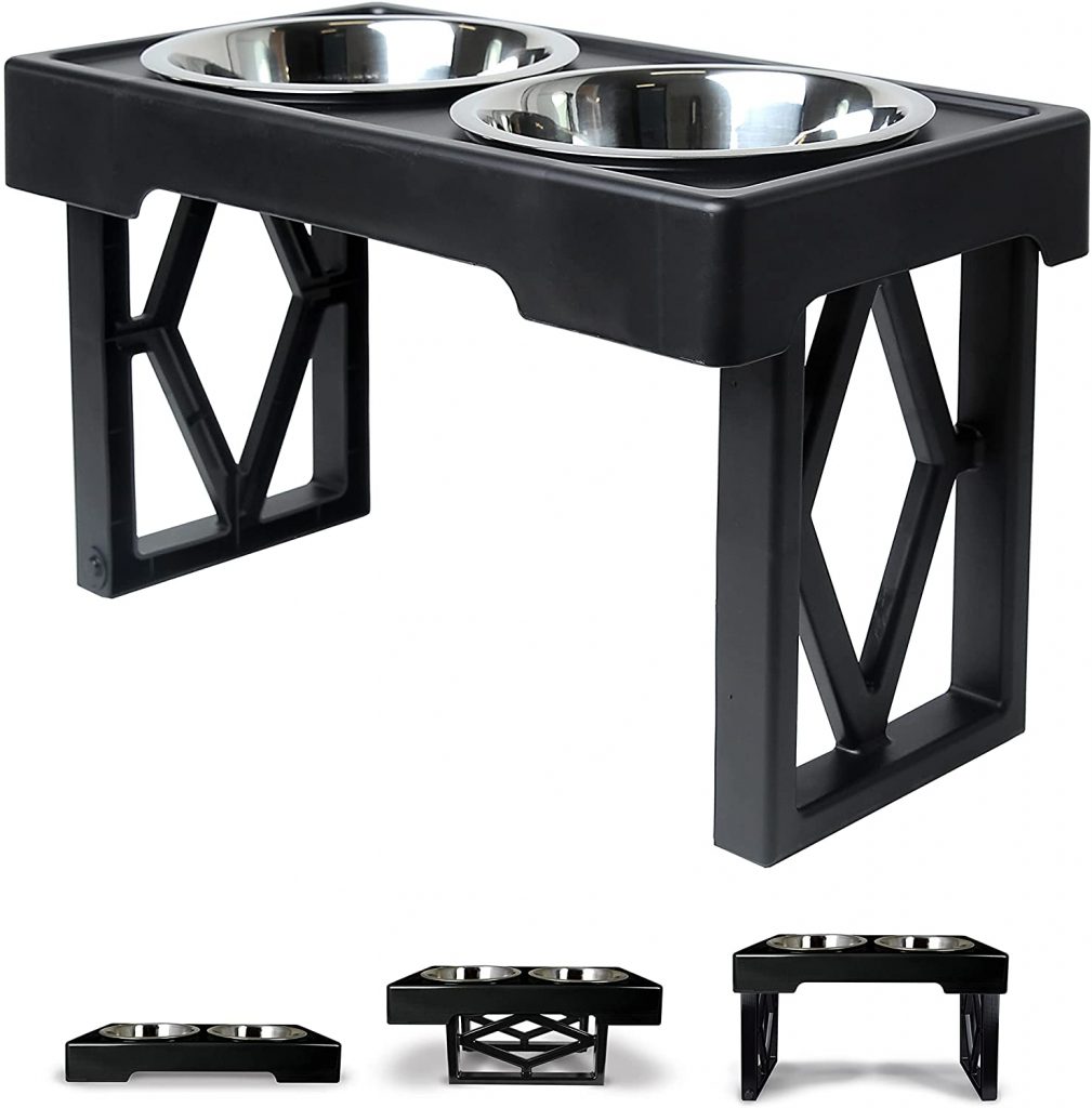 Pet Zone Adjustable Elevated Dog Bowls with Double Stainless Steel Bowls