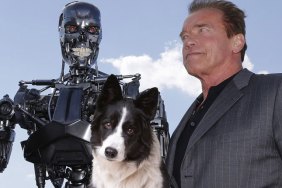 the terminator, arnold, and a dog