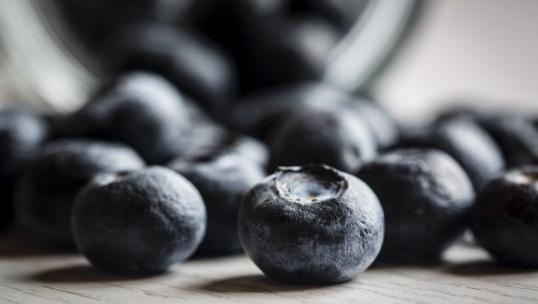 blueberries on white table, close up