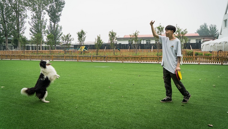 Owner and his dog Sylar at their dog house