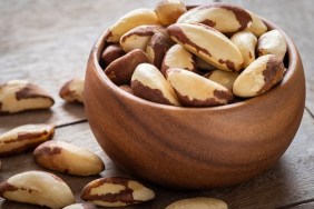 Brazil nuts in wooden bowl