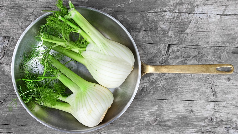 Directly Above Shot Of Fennels In Saucepan On Table