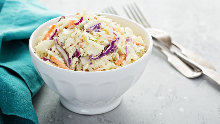 Traditional cole slaw salad in a white bowl