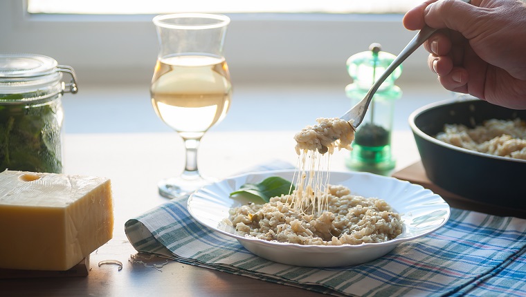 Making mushroom risotto