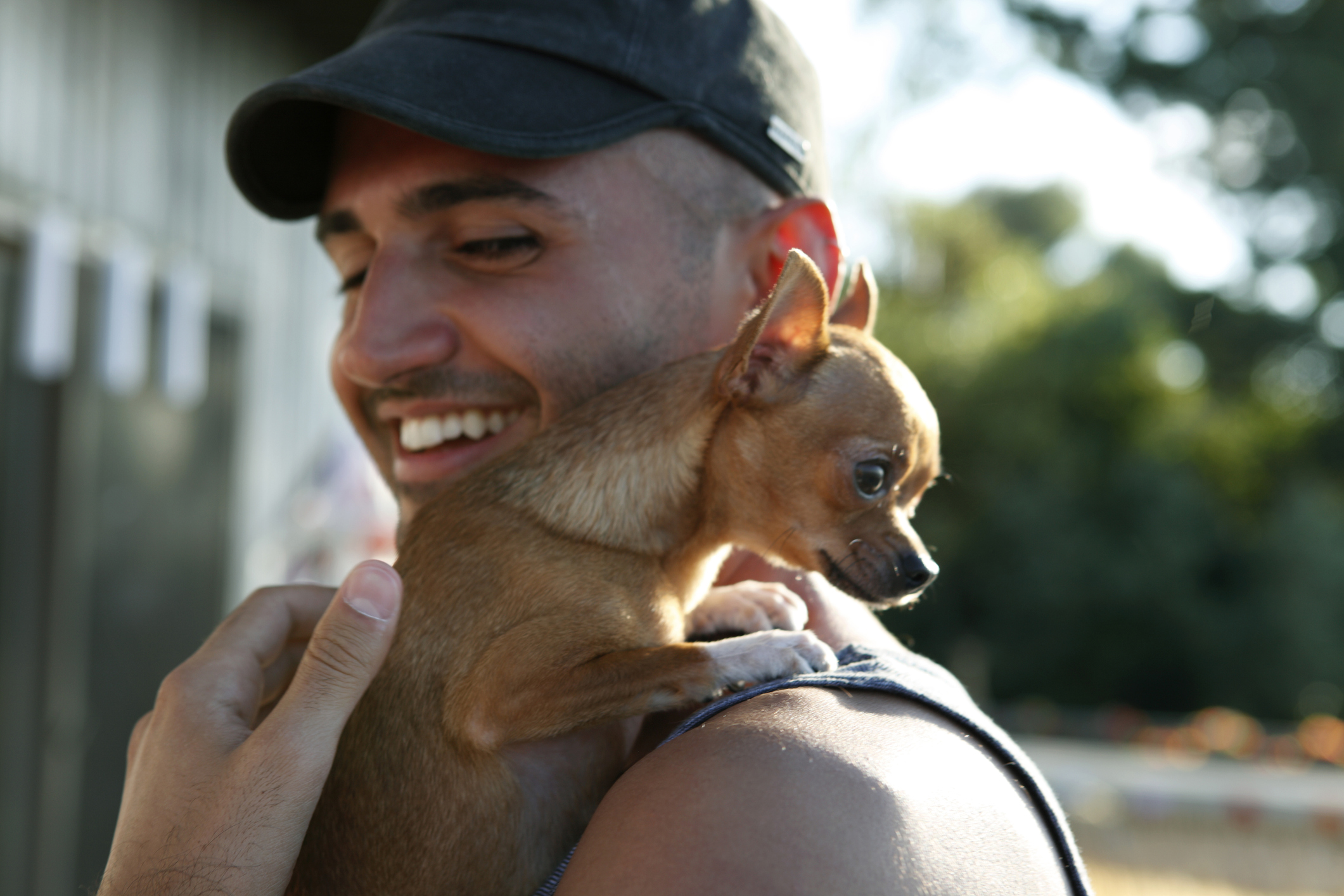 Man holding chihuahua