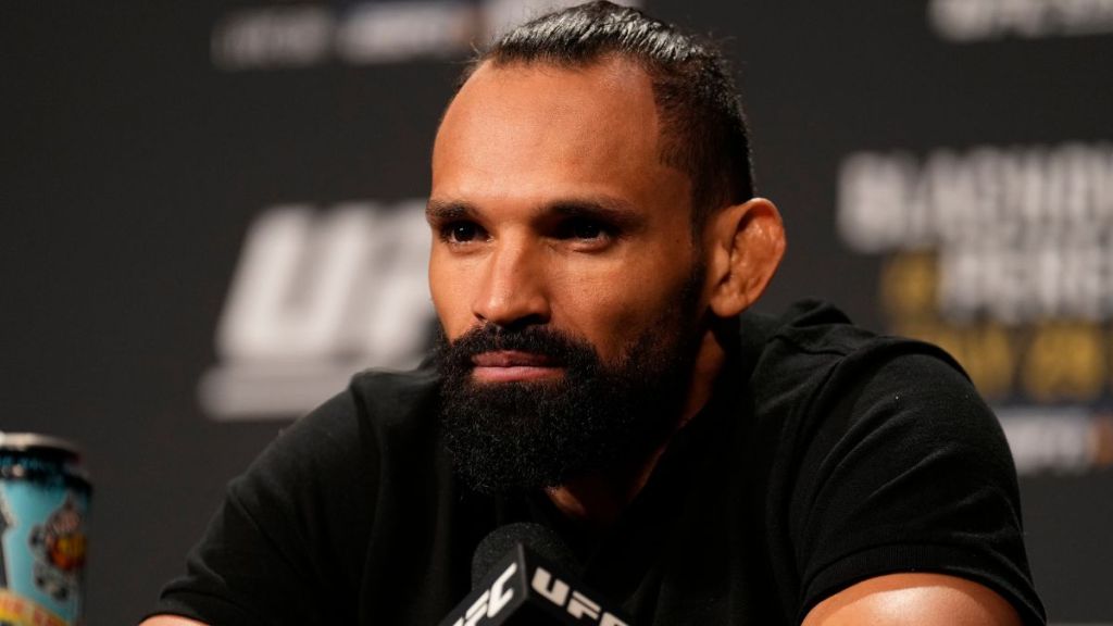 Michel Pereira of Brazil is seen on s during the UFC 291 press conference at Salt Palace Convention Center on July 27, 2023 in Salt Lake City, Utah.