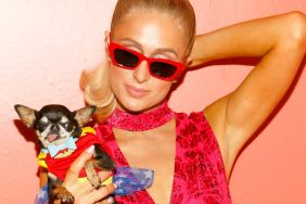 Paris Hilton and her dog attend the Alice + Olivia by Stacey Bendet arrivals during New York Fashion Week: The Shows on September 09, 2019 in New York City.