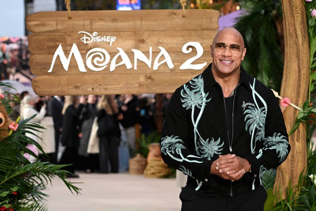 Dwayne Johnson attends the "Moana 2" UK Premiere at Cineworld Leicester Square on November 24, 2024 in London, England.