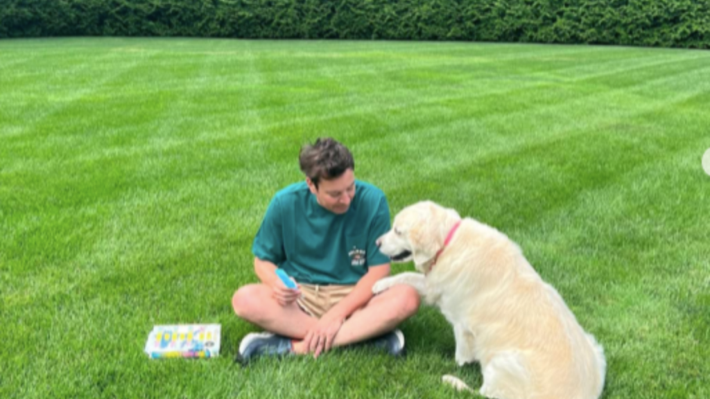 Jimmy Fallon with his dog Gary