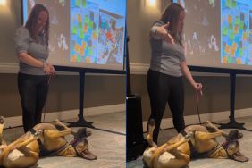 Service dog is the 'center of attention' during owner's keynote speech in video