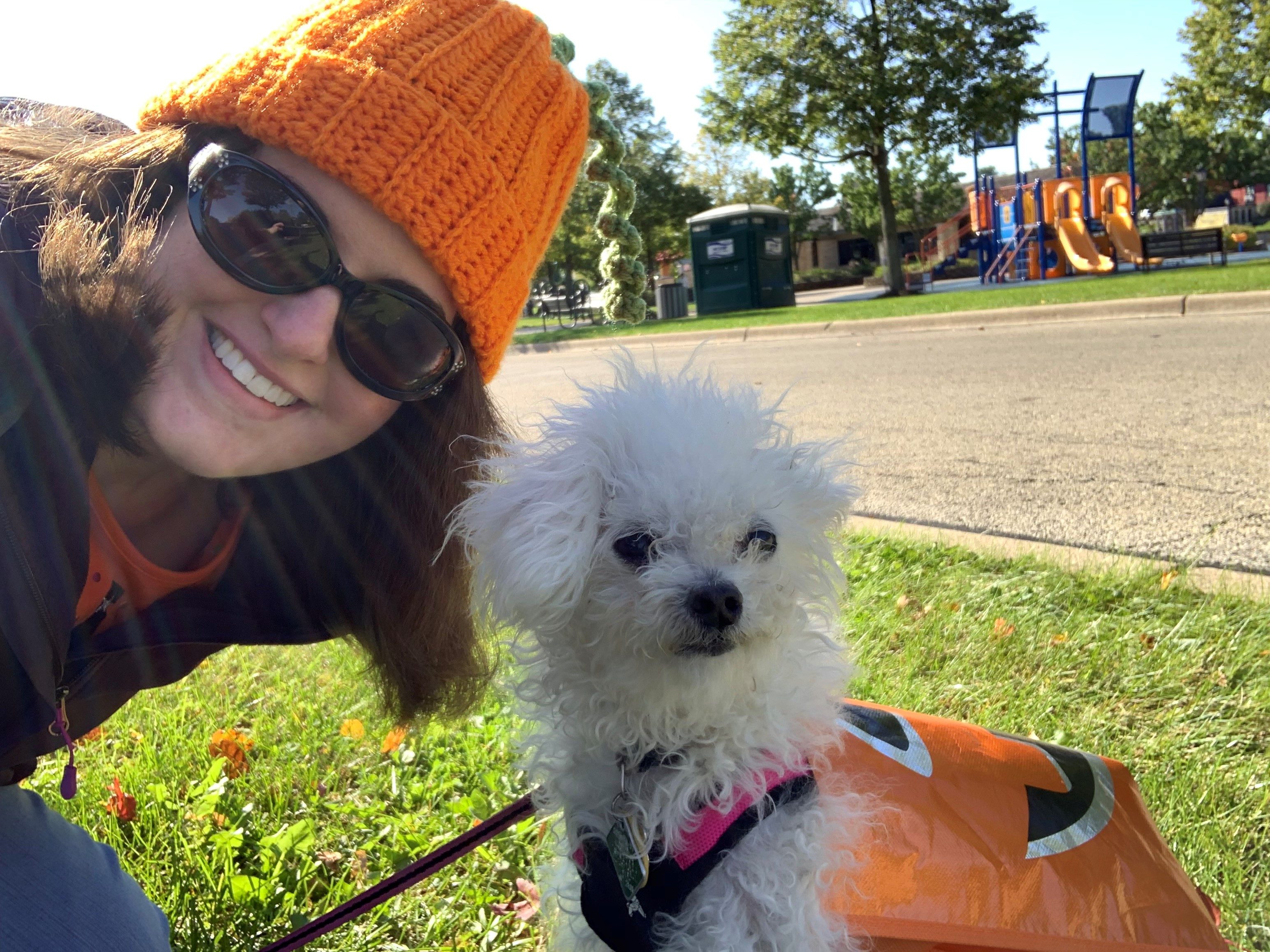 Because it was October, and I can't resist dressing up myself or Leia -- preferably both -- we decided to be pumpkin-chic for the event.