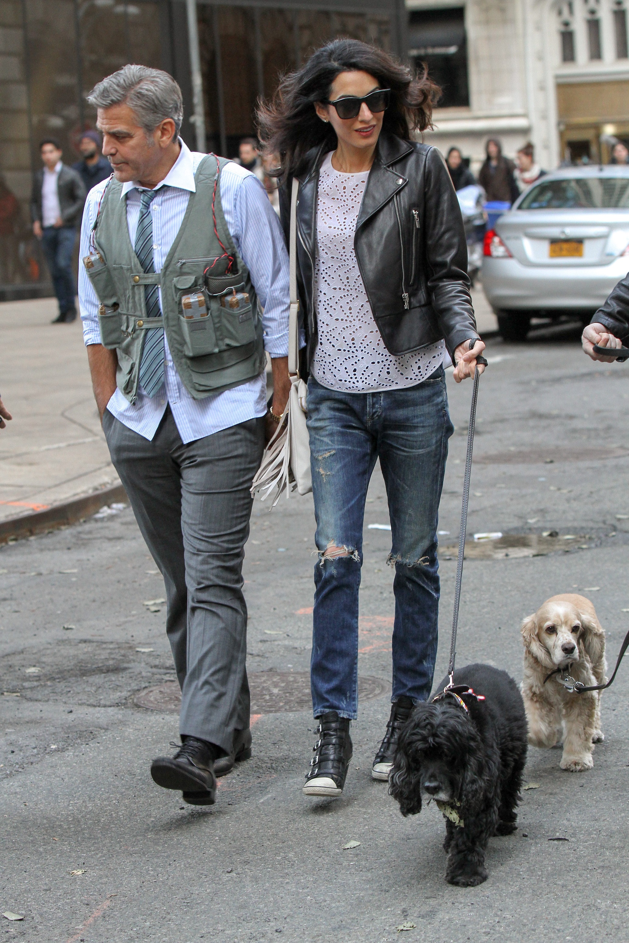 George And Amal Clooney Walking The Pup